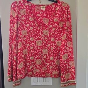 O'Neill Womens Long Bell Sleeve Top Size XS Boho Floral V neck